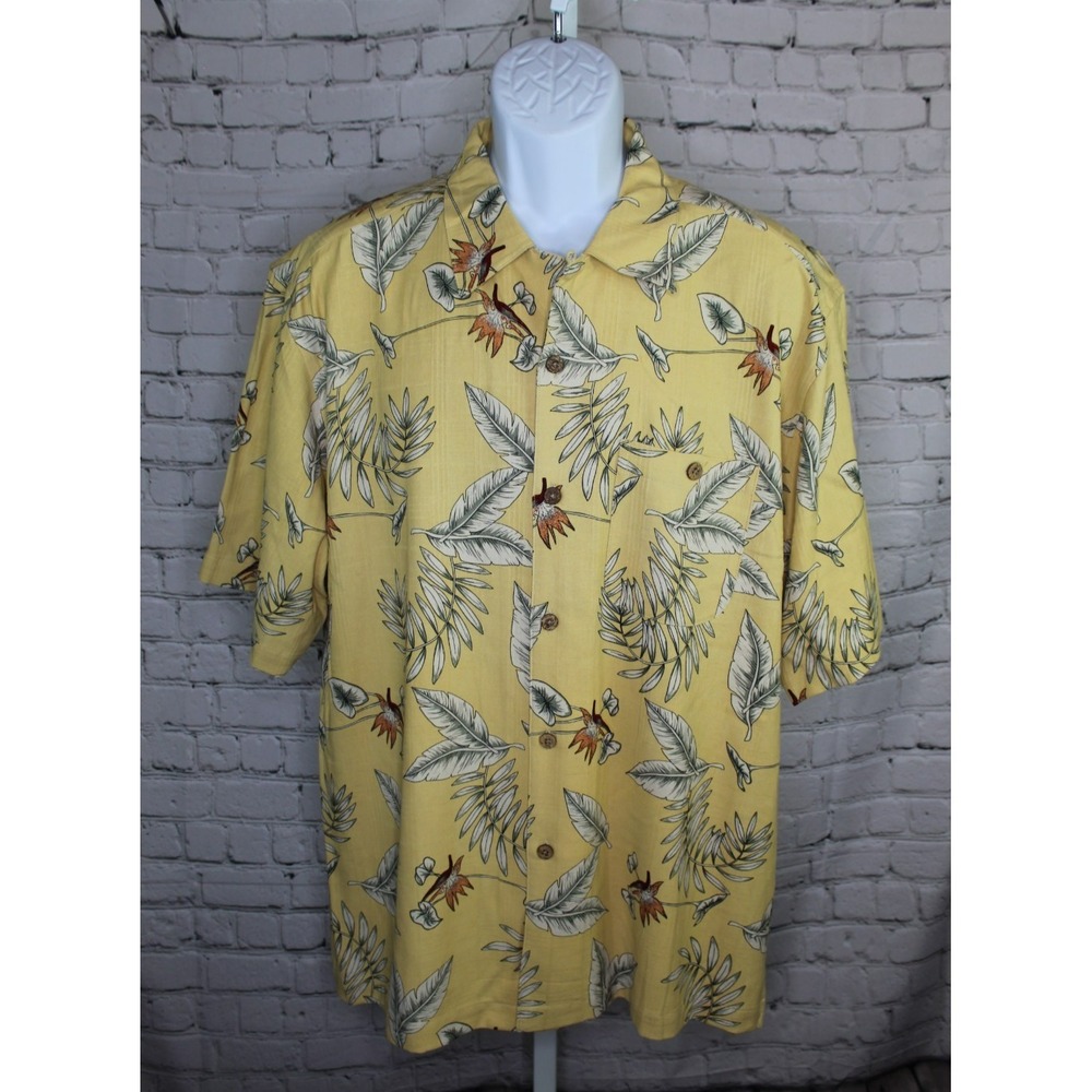 George Men's Hawaiian Shirt Large (42-44) Button‎ Up Floral Yellow Short Sleeve